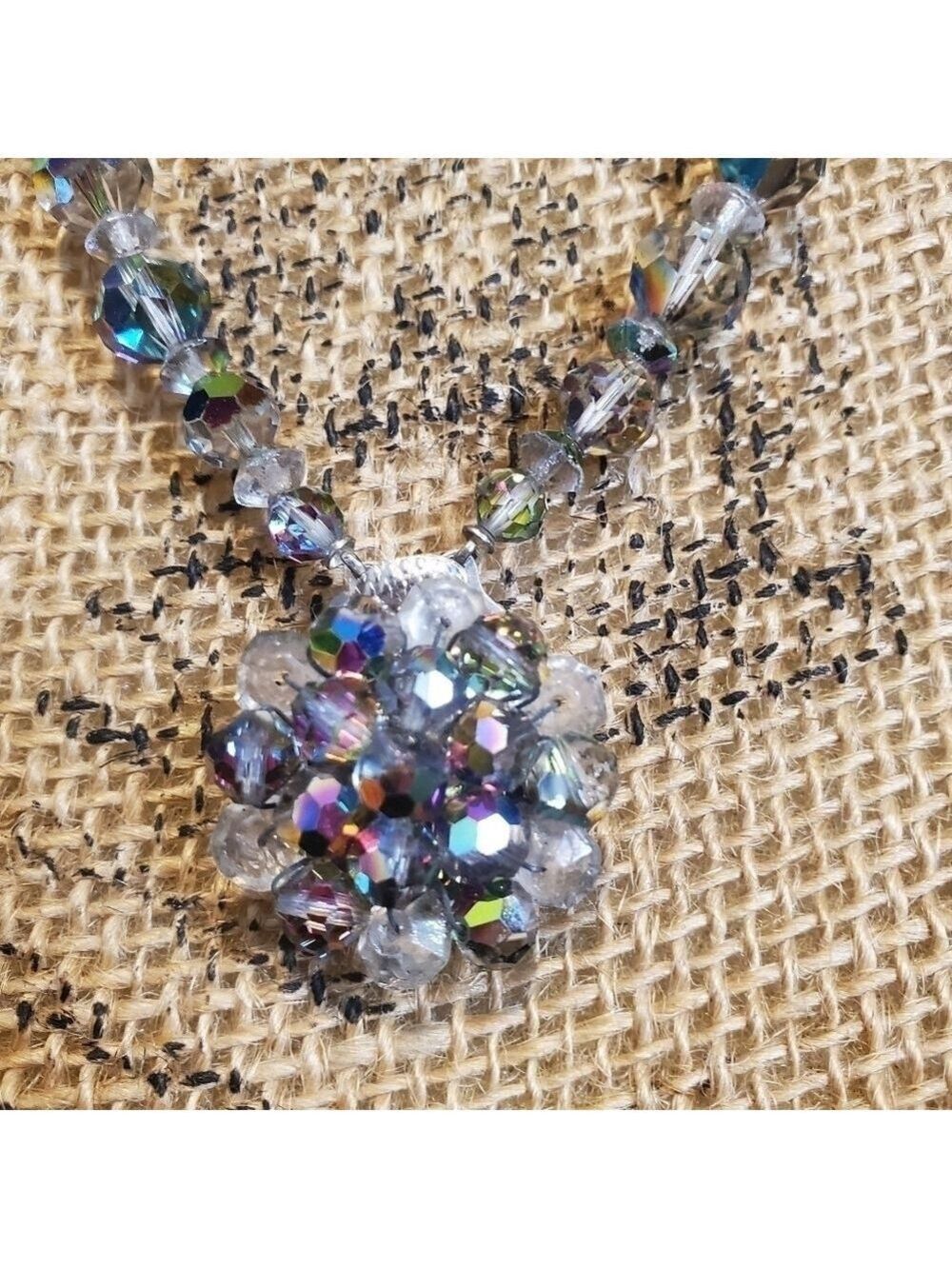 Rainbow Iridescent Beaded Statement Necklace